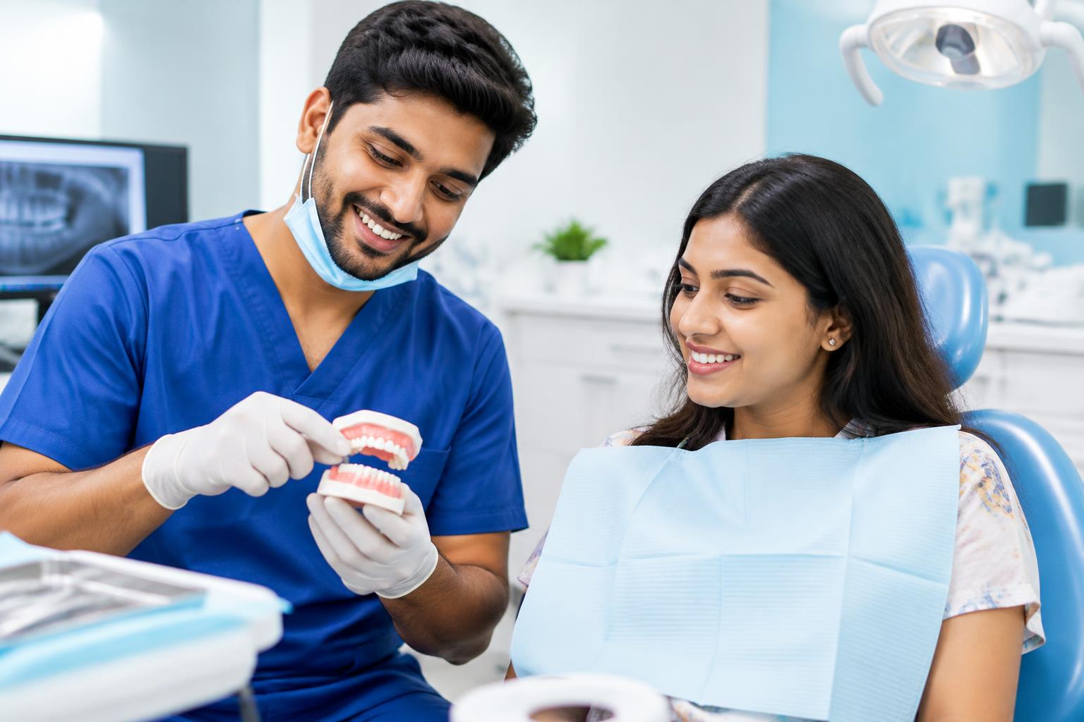 Dentist with a patient in an Indian clinic