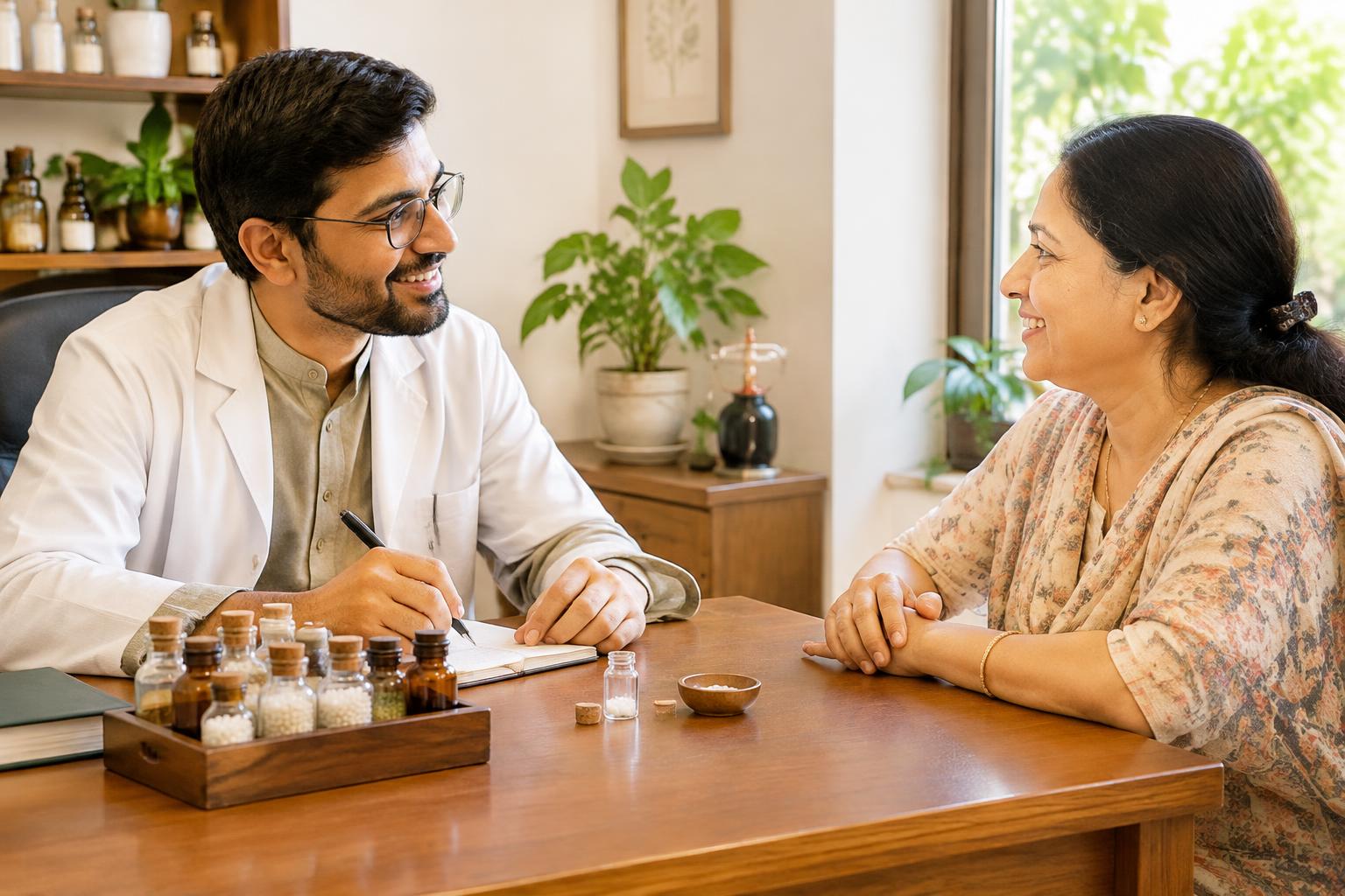 Homeopathy Doctor with a patient in an Indian clinic