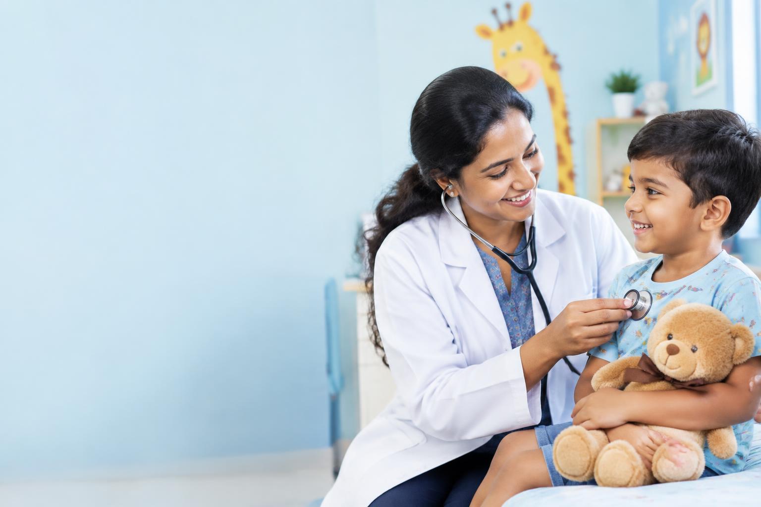 Pediatrician with a patient in an Indian clinic
